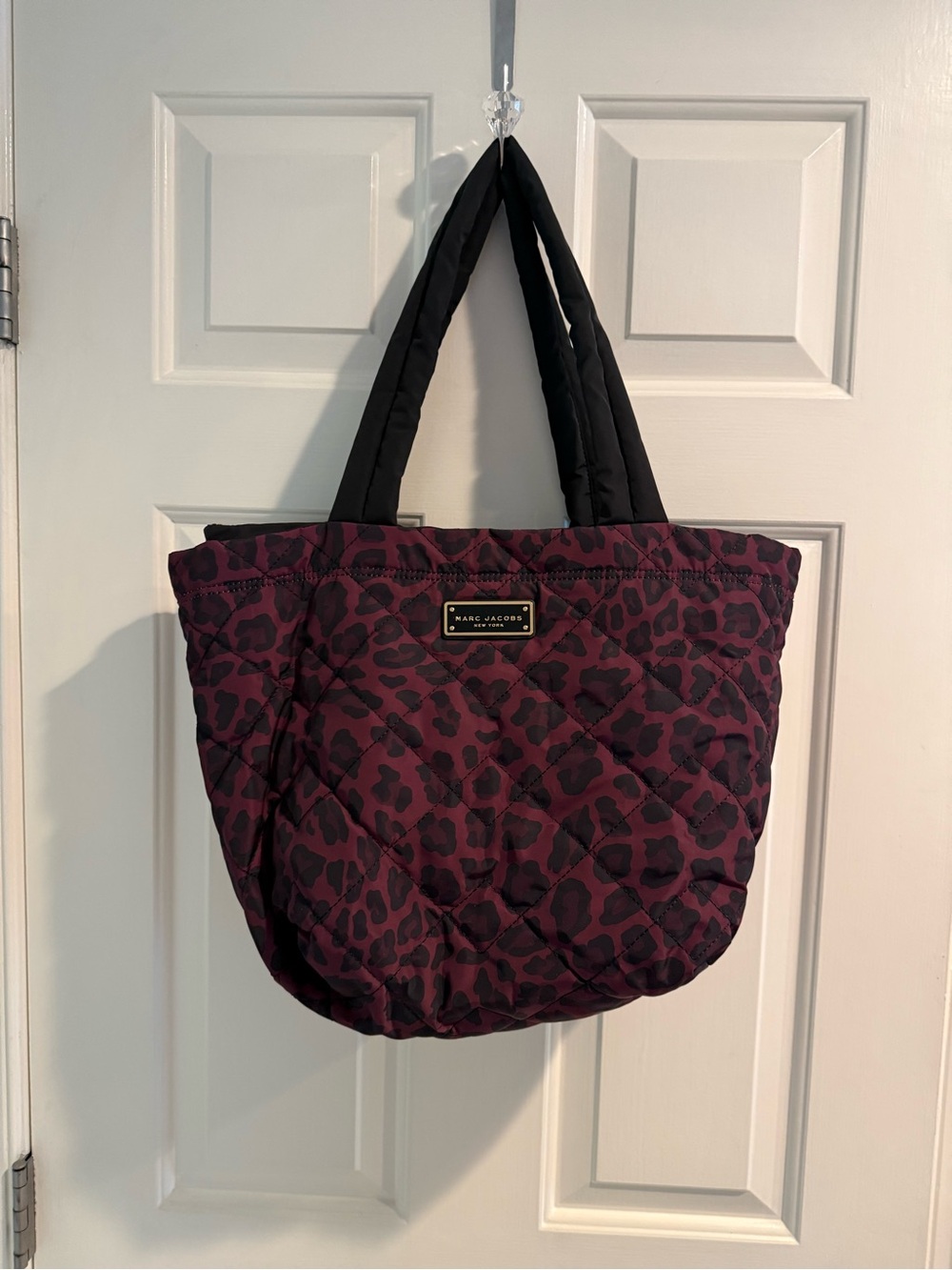 NWT Marc Jacobs Burgundy Leopard Quilted Nylon Tote Bag M0016687